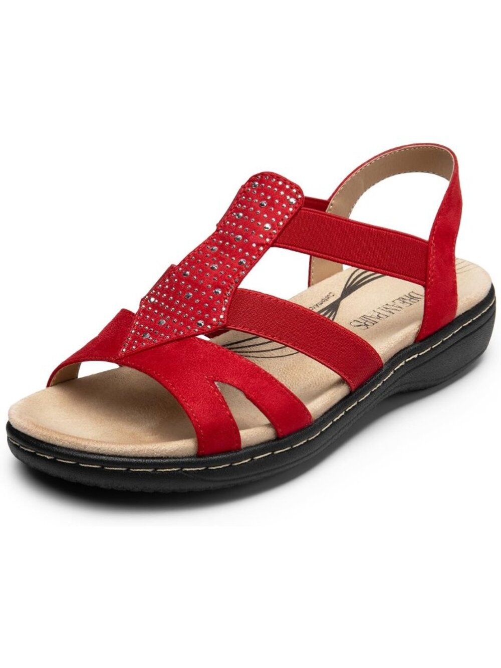 Dream Pairs Women's Red Open Toe Stretchy Strap Arch Support Flat Sandals